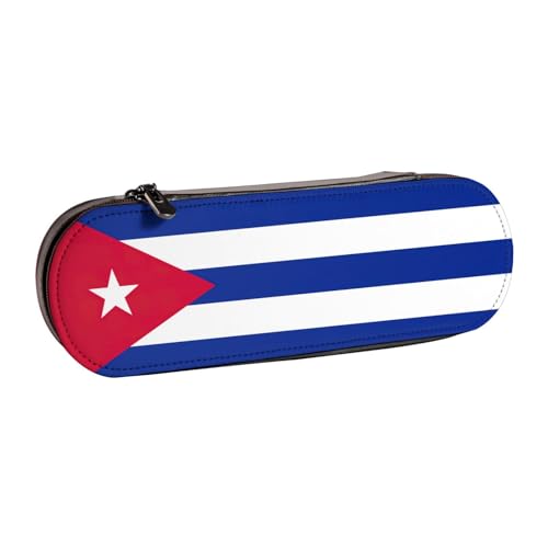 SDFHU Federmäppchen aus Leder mit kubanischer Flagge, vielseitiger Stifthalter aus Leder, für Reisen und den täglichen Gebrauch von SDFHU