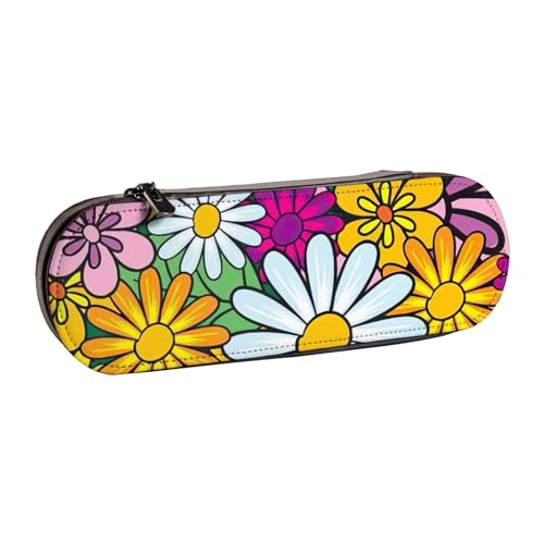 SDFHU Federmäppchen aus Leder mit niedlichem Blumendruck, vielseitiges Federmäppchen aus Leder, für Reisen und den täglichen Gebrauch von SDFHU