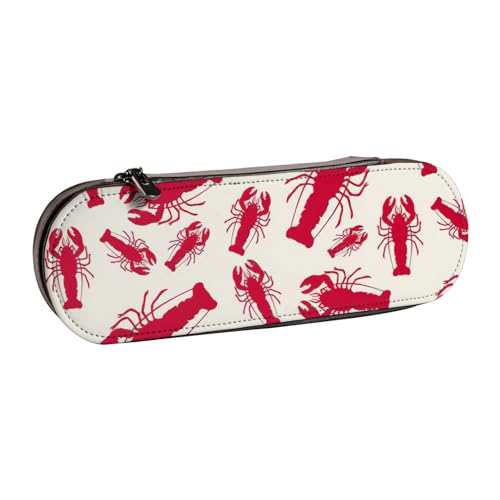 SDFHU Federmäppchen aus Leder mit rotem Hummer-Print – vielseitiges Leder-Federmäppchen für Reisen, Alltag von SDFHU
