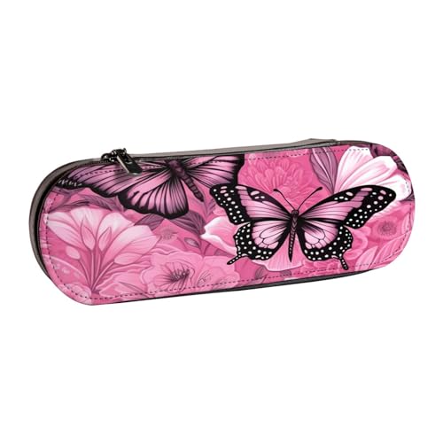 SDFHU Federmäppchen aus Leder mit rotem Schmetterling, nahtlos, mit Fliesendruck, vielseitiges Federmäppchen aus Leder, für Reisen und den täglichen Gebrauch von SDFHU