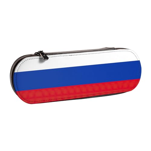 SDFHU Federmäppchen aus Leder mit russischer Flagge, vielseitiger Stifthalter aus Leder, für Reisen und den täglichen Gebrauch von SDFHU