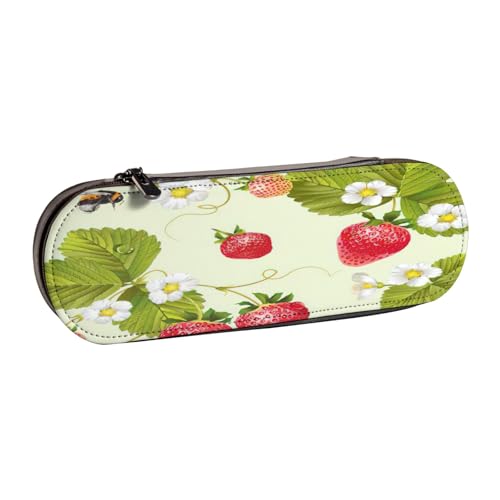 SDFHU Federmäppchen aus Leder mit schönem Erdbeermuster – vielseitiger Stifthalter aus Leder für Reisen und den täglichen Gebrauch von SDFHU