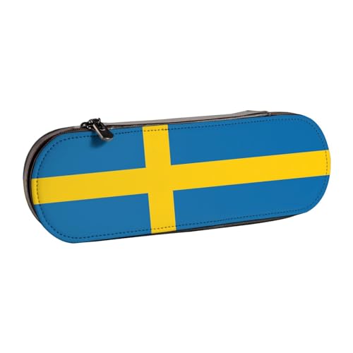 SDFHU Federmäppchen aus Leder mit schwedischer Flagge – vielseitiger Stifthalter aus Leder für Reisen und den täglichen Gebrauch von SDFHU