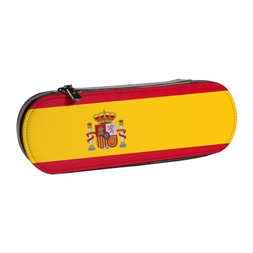 SDFHU Federmäppchen aus Leder mit spanischer Flagge, vielseitiger Stifthalter aus Leder, für Reisen und den täglichen Gebrauch von SDFHU