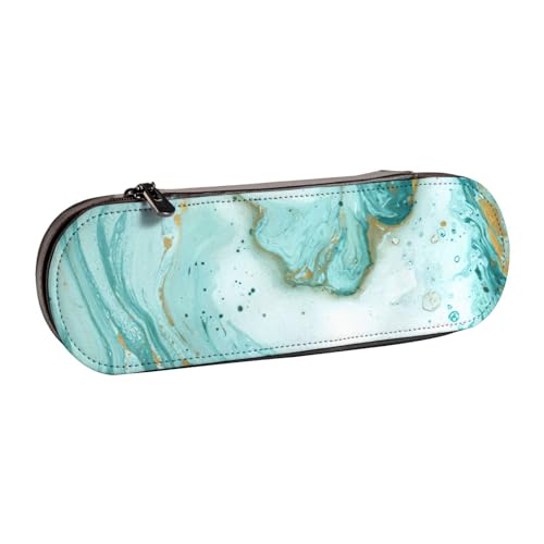 SDFHU Federmäppchen aus Leder mit türkisfarbenem Marmordruck, vielseitiges Stifteetui aus Leder, für Reisen und den täglichen Gebrauch von SDFHU
