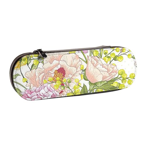 SDFHU Federmäppchen aus Leder mit violettem und gelbem Blumendruck, vielseitiges Stifteetui aus Leder, für Reisen und den täglichen Gebrauch von SDFHU