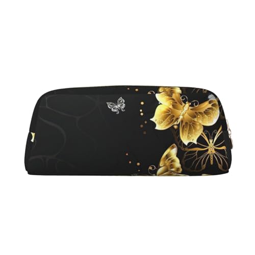SDFHU Federmäppchen für Erwachsene, goldfarben, weiße Schmetterlinge, schwarzer Druck, vielseitiges Federmäppchen mit Reißverschluss, multifunktionales Federmäppchen mit Reißverschluss von SDFHU