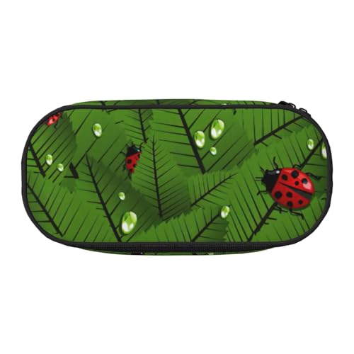 SDFHU Federmäppchen mit Blätter- und Marienkäfer-Aufdruck, Schreibwaren, Werkzeug, Bürobedarf, Uni-Accessoire, geeignet für jeden Anlass, Schwarz, One Size, Niedlich von SDFHU