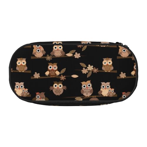 SDFHU Federmäppchen mit niedlichem Cartoon-Eulen-Druck, Schreibwaren-Werkzeug, Bürobedarf, Uni-Accessoire, geeignet für jeden Anlass, Schwarz, One Size, Niedlich von SDFHU