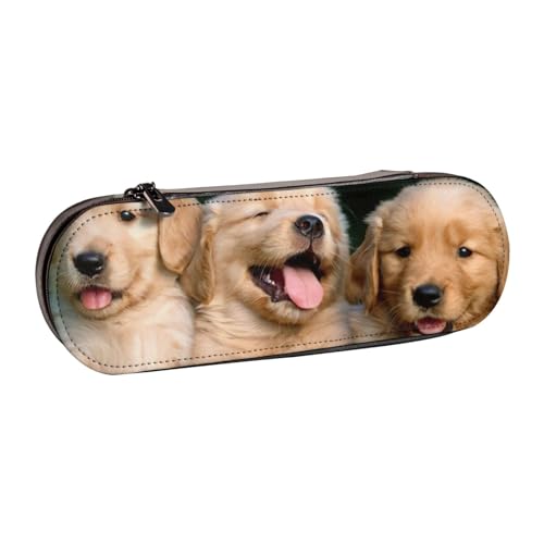 SDFHU Golden Retriever Hunde Welpen Haustiere Druck Leder Federmäppchen - Vielseitiges Leder Stifthalter Federmäppchen Reise Alltag von SDFHU
