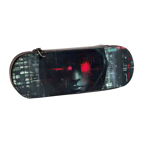 SDFHU Hacker Era Print Leder Federmäppchen - Vielseitiges Leder Stifthalter Federmäppchen Reise Alltag von SDFHU