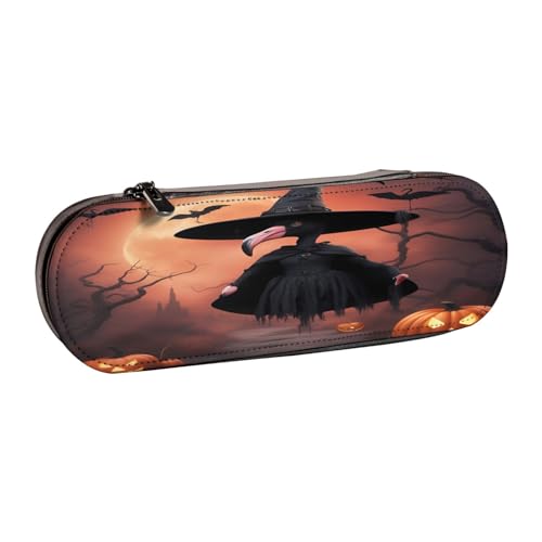 SDFHU Halloween Flamingo Hexenhut Druck Leder Federmäppchen - Vielseitiges Leder Stifthalter Federmäppchen Reise Alltag von SDFHU
