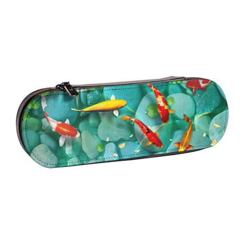 SDFHU Japanisches Federmäppchen aus Leder mit hübschem Koi-Fisch-Druck, vielseitiges Stifteetui aus Leder, für Reisen und den täglichen Gebrauch von SDFHU