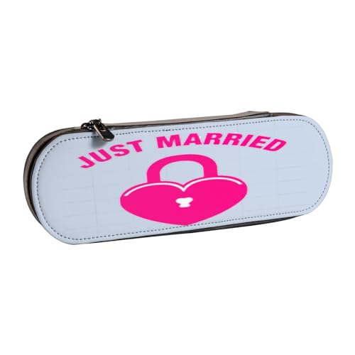 SDFHU Just Married Federmäppchen aus Leder mit Aufdruck - Vielseitiger Stifthalter aus Leder für Reisen und den täglichen Gebrauch von SDFHU