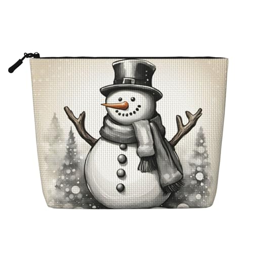 SDFHU Kulturbeutel für Damen, Motiv: Schneemann, 1 Stück, einlagig, Make-up-Tasche, Reiseutensilien, Kosmetik, Reißverschluss, Schwarz, Einheitsgröße von SDFHU
