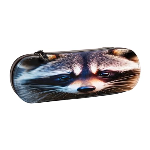 SDFHU Little Raccoon Face Print Leder Federmäppchen - Vielseitiges Leder Stifthalter Federmäppchen Reise Alltag von SDFHU