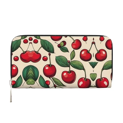 SDFHU Lovely Sweet Red Cherry 2 Print Damen Geldbörse, trendig, reisefreundlich, 20 x 8 cm, lässige Clutch-Geldbörse, Geschenk für Damen, Schwarz, Einheitsgröße, Kunst von SDFHU