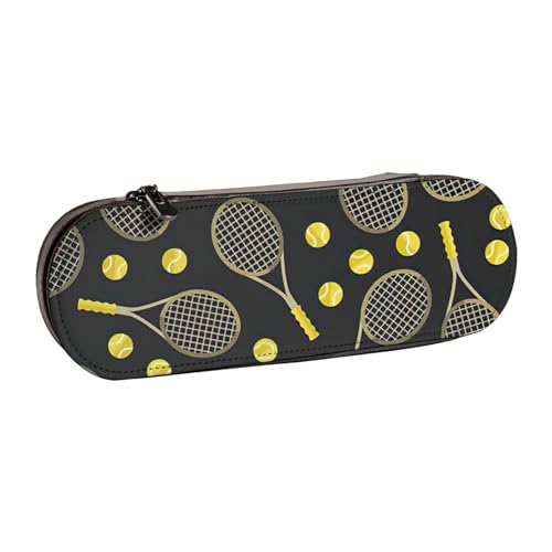 SDFHU Lustiges Federmäppchen aus Leder mit Tennisschlägern und Tennisbällen, vielseitiges Federmäppchen aus Leder, für Reisen und den täglichen Gebrauch von SDFHU