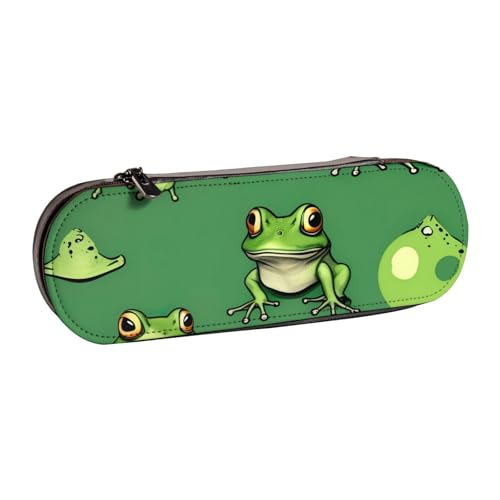 SDFHU Lustiges Federmäppchen aus Leder mit grünen Fröschen – vielseitiger Stifthalter aus Leder für Reisen und den täglichen Gebrauch von SDFHU