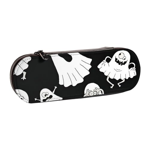 SDFHU Lustiges weißes Federmäppchen aus Leder mit Geisterdruck – vielseitiger Stifthalter aus Leder für Reisen und den täglichen Gebrauch von SDFHU