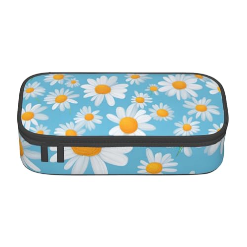 SDFHU Multifunktionales Federmäppchen mit Gänseblümchen in hellblauem Hintergrund, Schreibwaren, Aufbewahrungstasche, Kosmetikartikel, Erwachsene von SDFHU