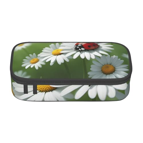 SDFHU Multifunktionales Federmäppchen mit Marienkäfer auf Gänseblümchen-Druck, Schreibwaren, Aufbewahrungstasche, Zubehör, Kosmetikartikel, Erwachsene von SDFHU