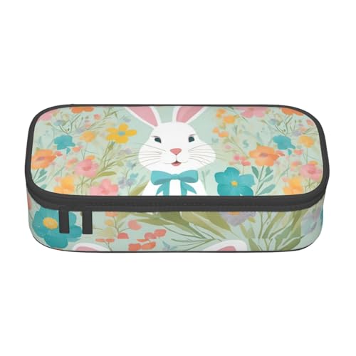 SDFHU Multifunktionales Federmäppchen mit Osterhasen-Blumendruck, Schreibwaren, Aufbewahrungstasche, Kosmetikartikel, Erwachsene von SDFHU