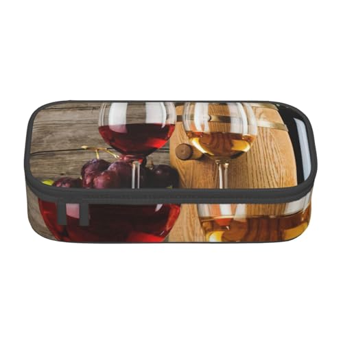 SDFHU Multifunktionales Federmäppchen mit Rotwein-Galssen- und Trauben-Druck, Schreibwaren, Aufbewahrungstasche, Zubehör, Kosmetikartikel, Erwachsene von SDFHU