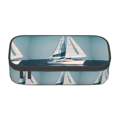 SDFHU Multifunktionales Federmäppchen mit Segelboot-Schiff, Landschaftsdruck, Schreibwaren, Aufbewahrungstasche, Zubehör, Kosmetikartikel, Erwachsene von SDFHU