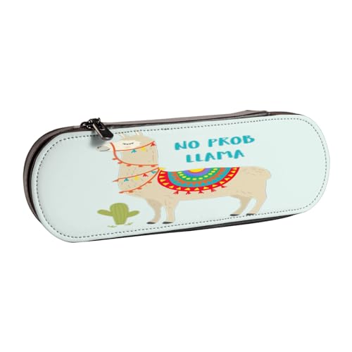 SDFHU Niedliches Federmäppchen aus Leder mit Cartoon-Llama-Kaktus-Druck, vielseitiges Stifteetui aus Leder, für Reisen und den täglichen Gebrauch von SDFHU