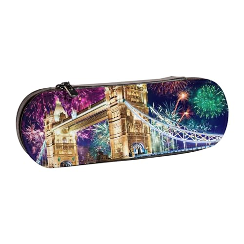 SDFHU Night London Tower Bridge Print Leder Federmäppchen - Vielseitiges Leder Stifthalter Federmäppchen Reise Alltag von SDFHU