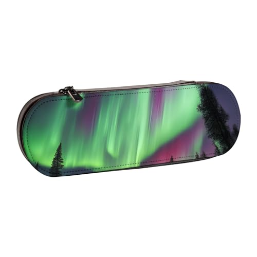 SDFHU Northern Lights Painting Print Leder Federmäppchen - Vielseitiges Leder Stifthalter Federmäppchen Reise Alltag von SDFHU