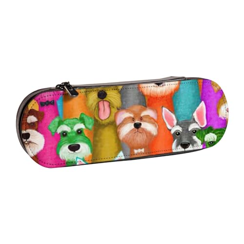 SDFHU Oil Cute Schnauzer Hunde Print Leder Federmäppchen - Vielseitiges Leder Stifthalter Federmäppchen Reise Alltag von SDFHU