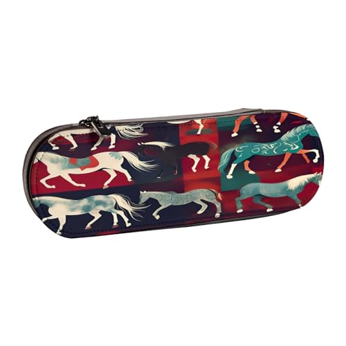 SDFHU Verschiedene Arten von Pferden bedrucktes Leder-Federmäppchen – vielseitiger Stifthalter aus Leder für Reisen und den täglichen Gebrauch von SDFHU