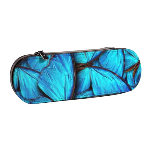 SDFHU Viele blaue Schmetterlinge Druck Leder Federmäppchen - Vielseitiges Leder Stifthalter Federmäppchen Reise Alltag von SDFHU