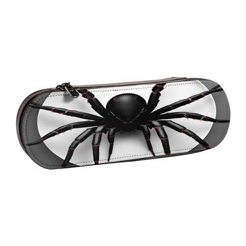 Schwarzes Federmäppchen aus Leder mit Spinnen-Print – vielseitiges Leder-Stifthalter, Federmäppchen, Reisen, Alltag von SDFHU