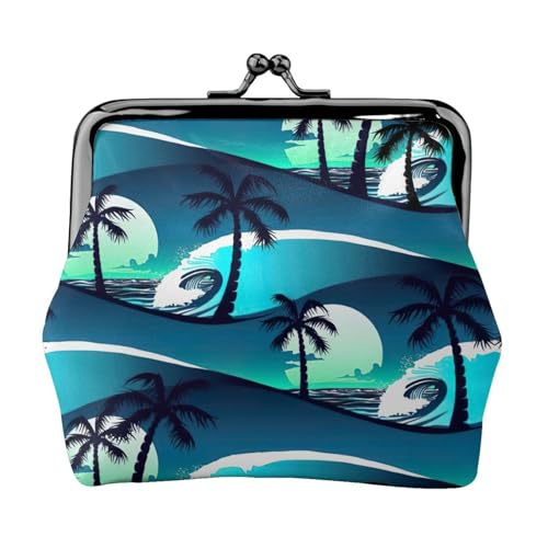 Skateboard mit Palmen, Wellendruck, praktische Münzgeldbörse, niedlich, Mini-Münztasche für Frauen (11,5 x 10,5 cm), exquisit, Schwarz, Einheitsgröße von SDFHU