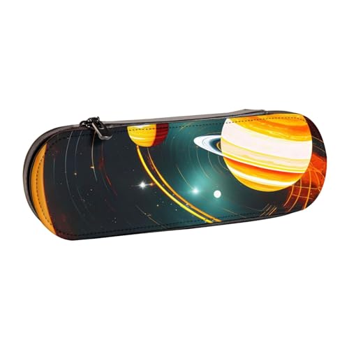 Sonnensystem Jupiter Saturn Print Leder Federmäppchen - Vielseitiges Leder Stifthalter Federmäppchen Reise Alltag von SDFHU