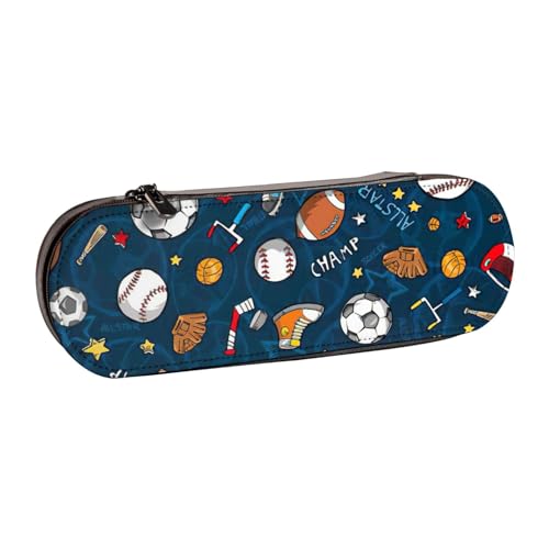 Sport-Federmäppchen aus Leder mit Baseball-Spiel-Aufdruck – vielseitiger Stifthalter aus Leder für Reisen und den täglichen Gebrauch von SDFHU