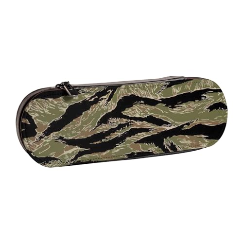 Tiger Stripe Camo Print Leder Federmäppchen - Vielseitiges Leder Stifthalter Federmäppchen Reise Alltag von SDFHU