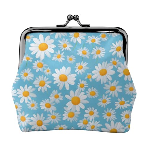 Weißes Gänseblümchen auf hellblauem Hintergrund, praktische Münzgeldbörse, niedlicher Mini-Münzbeutel für Frauen (11,5 x 10,5 cm), exquisit, Schwarz, Einheitsgröße von SDFHU