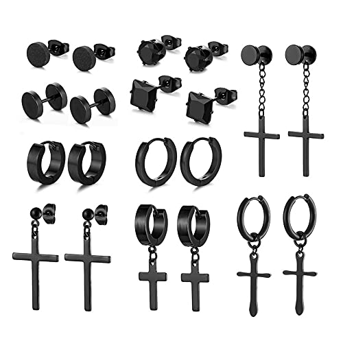10 Paare Ohrstecker Set, Schwarze Ohrringe Ohrstecker, Kreuz Ohrstecker, Edelstahl Baumeln Ohrringe, 10 Formen, Männer und Frauen Tragen Ohrringe zur Dekoration 10 Paare Ohrstecker Set, Schwarze Ohrringe Ohrstecker, Kreuz Ohrstecker, Edelstahl Baumeln Ohrringe, 10 Formen, Männer und Frauen Tragen Ohrringe zur Dekoration von Qanye