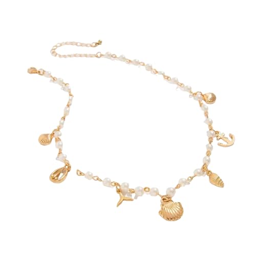 SDFXCDR Choker Halsketten für Frauen, Boho Jakobsmuschel Muschel Anhänger Kette Choker Halskette Wome 2025 Imitation Perle Schlüsselbein Kette Statement Charm Schmuck, Geschenk von SDFXCDR