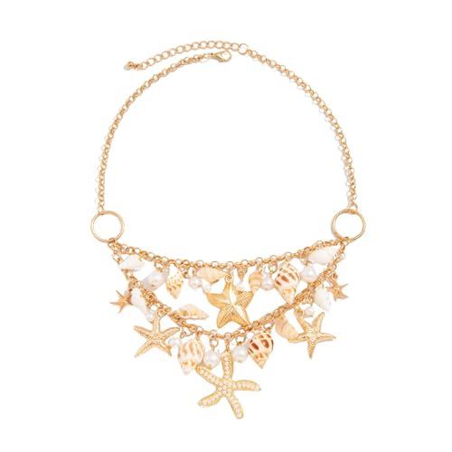 SDFXCDR Choker Halsketten für Frauen, mehrschichtige Seestern Muschel Imitation Perle Anhänger Halskette Frauen 2025 Sommer Urlaub Strand Armband Schmuck, Geschenk von SDFXCDR