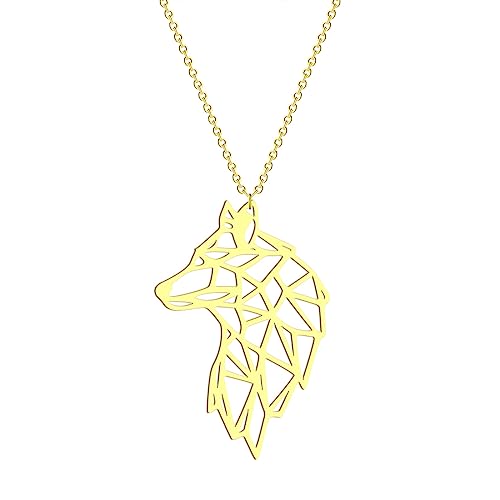 SDFXCDR Halskette Männer 2022Neu Apr 925 Sterling Silber Origami Wolf Halskette Wolf Kopf Anhänger Geometrische Halskette für Sie Origami Schmuck Abschlussgeschenke von SDFXCDR
