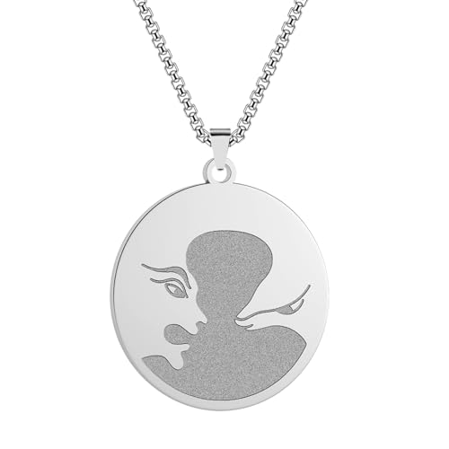 SDFXCDR Herren Halskette Frauen Frauen Und Männer Schmuck Runde Scheibe Anhänger Halskette Aggressive Gesicht Halskette von SDFXCDR