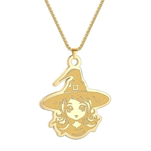 SDFXCDR Herren Halskette Frauen Halsketten Kleines Mädchen Tragen Sie eine Hexe Hut Anhänger Mode Halsband Weibliche Kette Halskette Für Frauen Schmuck von SDFXCDR