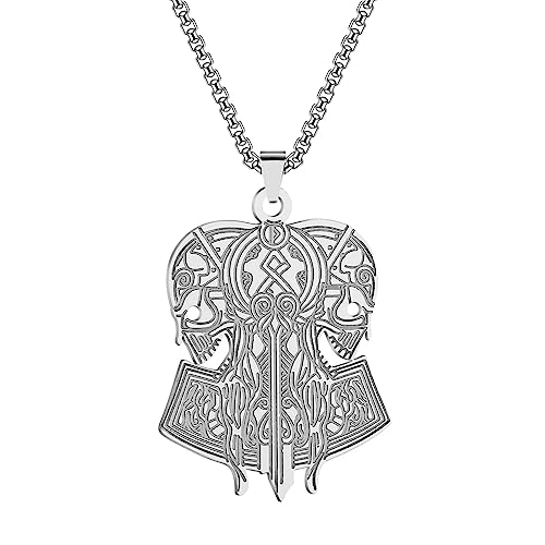 SDFXCDR Herren Halskette Frauen Wikinger Schädel Punk Mjölnir Anhänger Halskette Für Männer Charme Hip Hop Nordisch Schmuck Amulett Geschenk von SDFXCDR