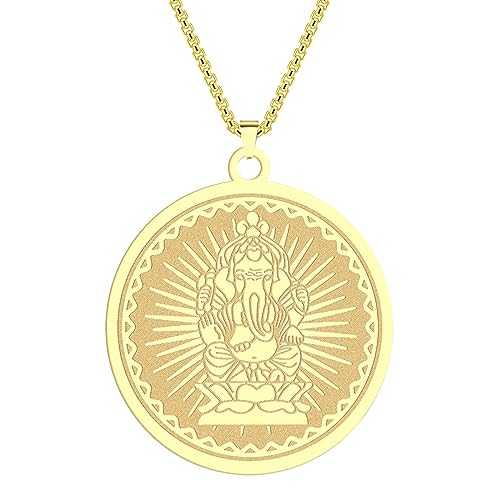 SDFXCDR Herren Halsketten Ganesha Münze Halskette Für Mann Lord Medaillon Vergoldet Anhänger Hindu Him Dankeschön Lehrer Geschenke von SDFXCDR