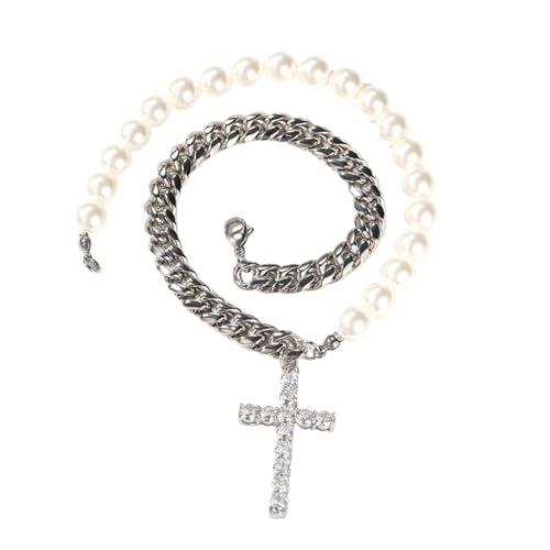 SDFXCDR männer halskette 8mm Cross Pendant Necklaces for Women Half Cuban Chain Half Pearl Beads Chain Necklace Fashion Hip Hop Jewelry for Gift einschulungsgeschenke jungen SDFXCDR männer halskette 8mm Cross Pendant Necklaces for Women Half Cuban Chain Half Pearl Beads Chain Necklace Fashion Hip Hop Jewelry for Gift einschulungsgeschenke jungen von SDFXCDR